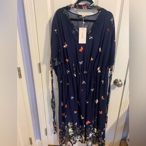 BloomChic Size 28 Navy Dress with Dragonfly/Butterfly Print